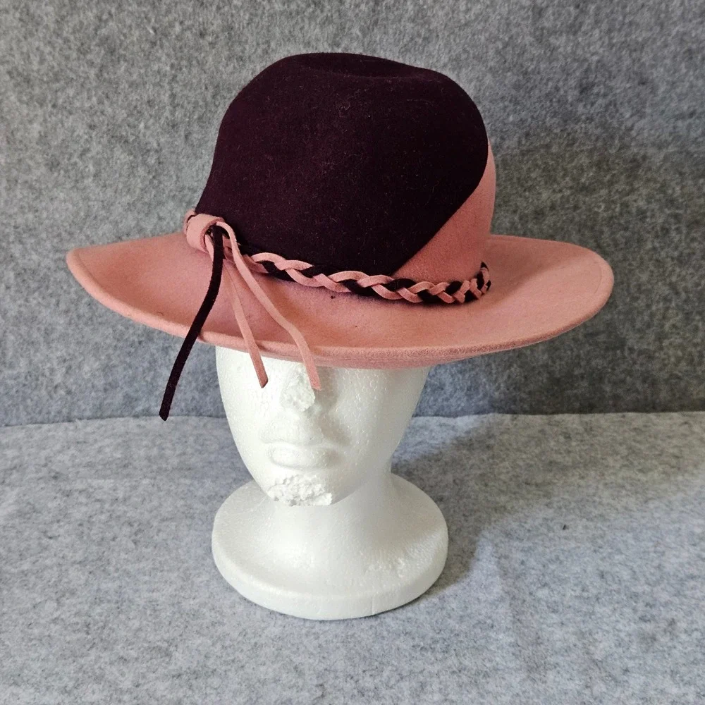 Kurt Jr. Two Tone Pink Purple Felt Fedora Wide Brim Hat Braided Band Colorblock